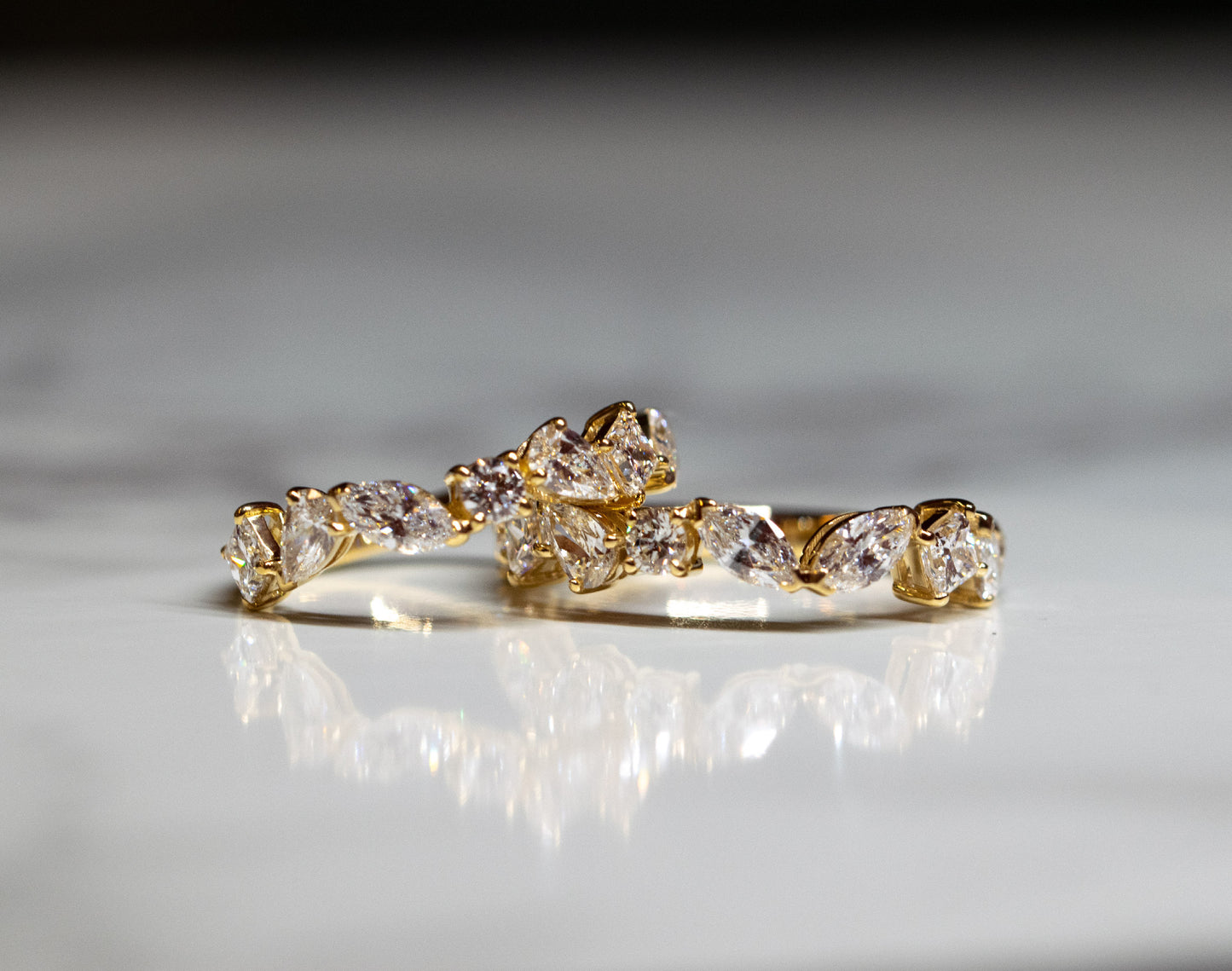 ミックスカットダイヤモンド ７石イエローゴールドリング