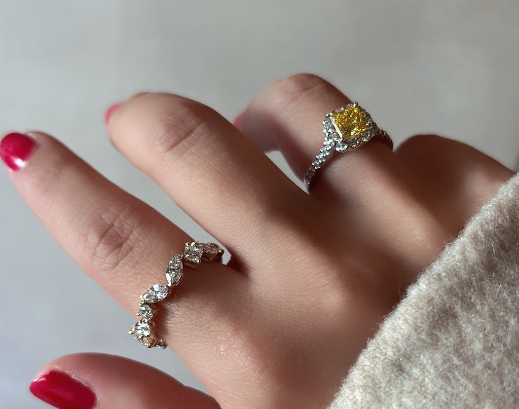 ミックスカットダイヤモンドイエローゴールドリング